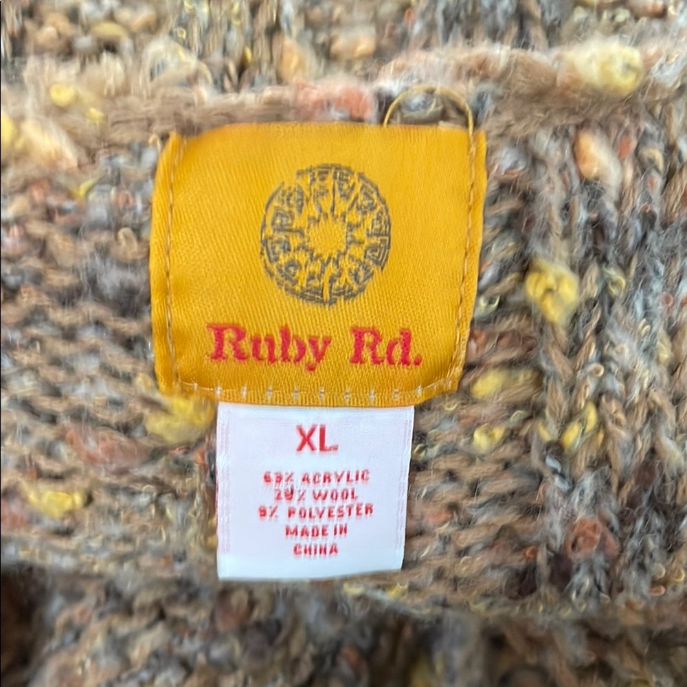 Ruby Rd. Boho Multicolor Wool Blend Knit Ruffle Cropped Cardigan Sweater - Picture 8 of 9